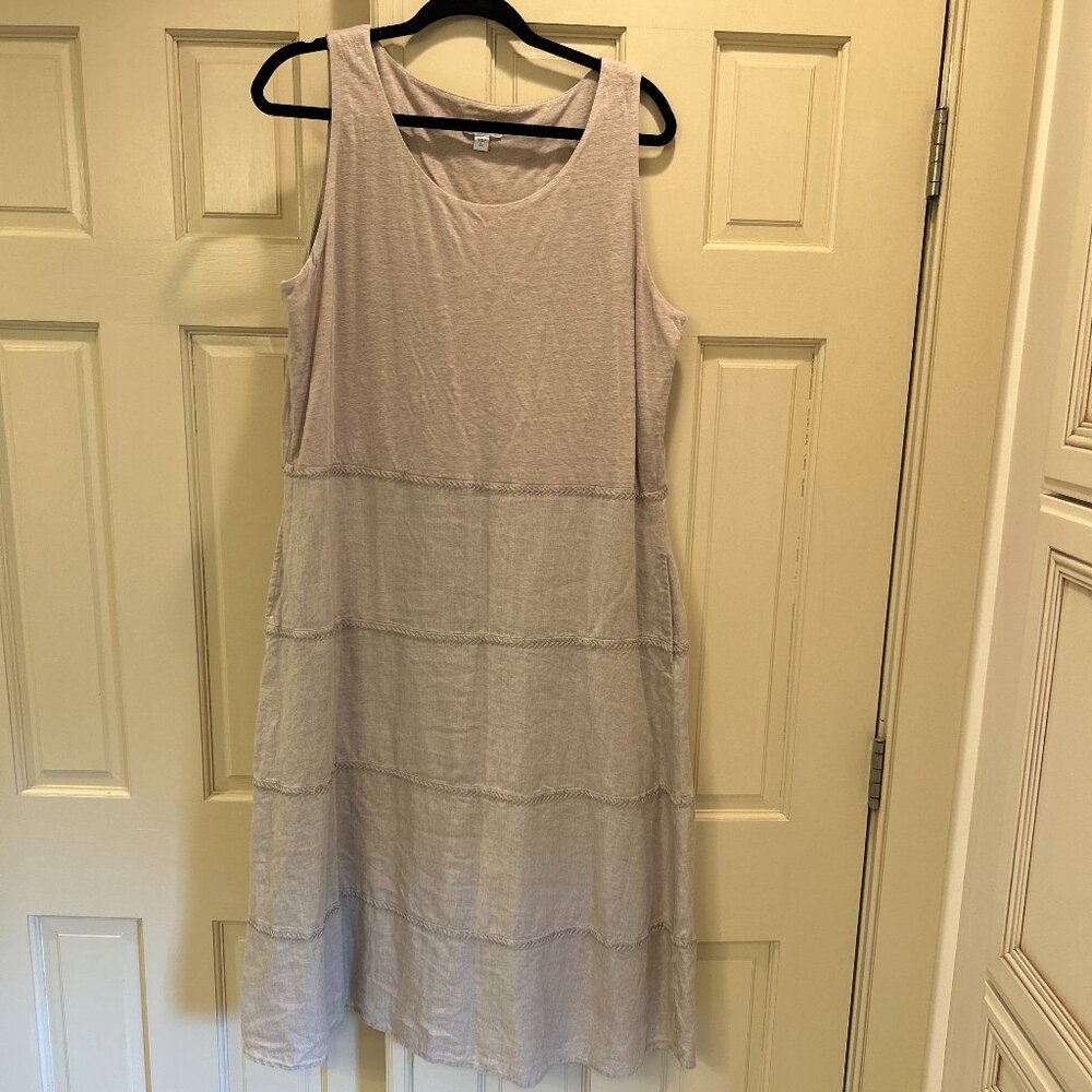 JJill Sleeveless Linen Dress--Beige, Size L Tall